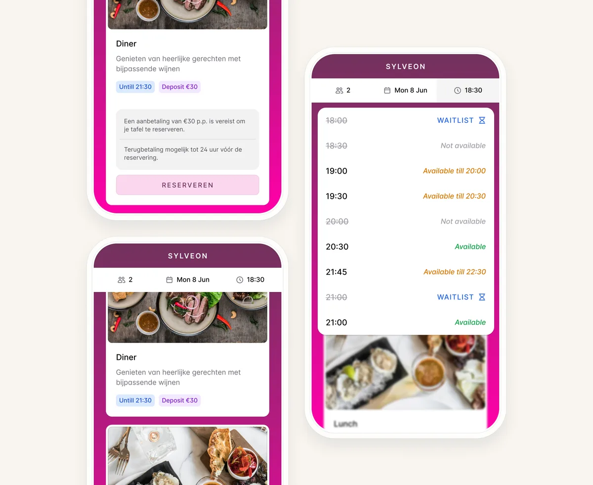 Reservation widget showing until when a table is available per time slot