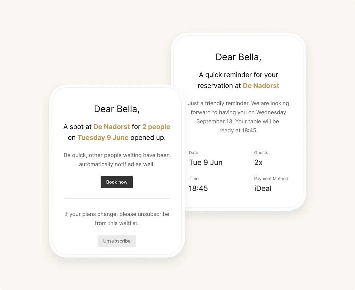 Email telling a waitlisted guest that a spot has opened up
